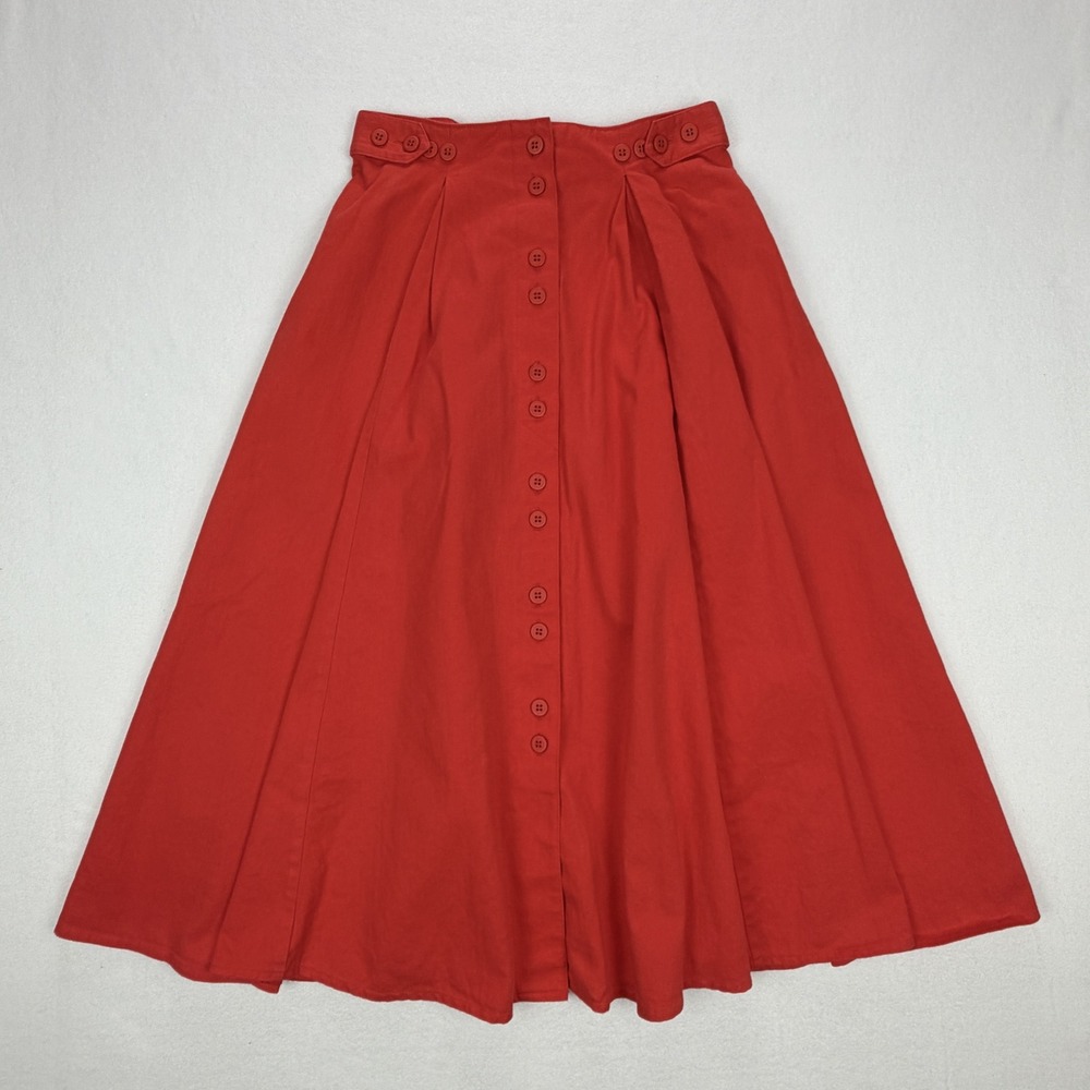 That's Me Vintage Red Cotton Twill Button Front Midi Skirt Pockets SIZE 7/8